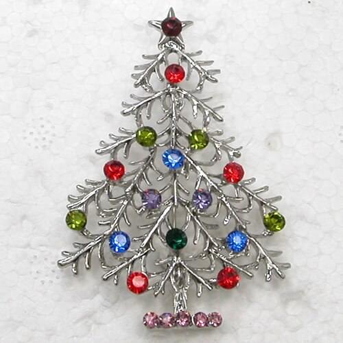 Colorful Rhinestone Christmas tree Pin brooches C549 E