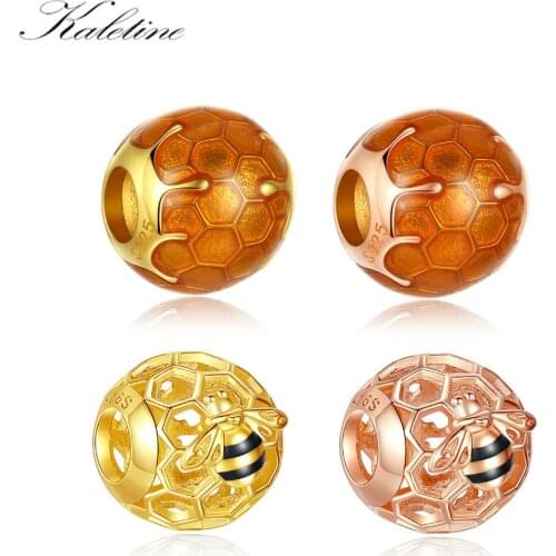 KALETINE 925 Sterling Silver Bead Honeycomb Bee Fit Bracelet Charm Silver Original Beads for Jewelry Making Big Hole 4mm