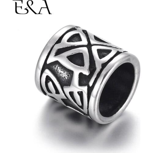 Stainless Steel Viking Beads Large Hole Blacken Cylinder Slider Spacer Fit 8mm Leather Bracelet Jewelry Making DIY Bead Supplies