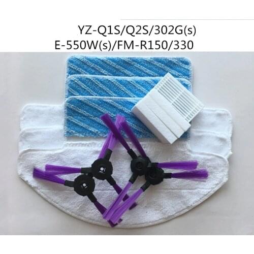 For Fmart Fmart E-550W(S) YZ-Q2S/Q1S/FM-R330/FM-R150/302G(s) robot vacuum cleaner parts 4x side brush + 4x filter + 3x mop cloth