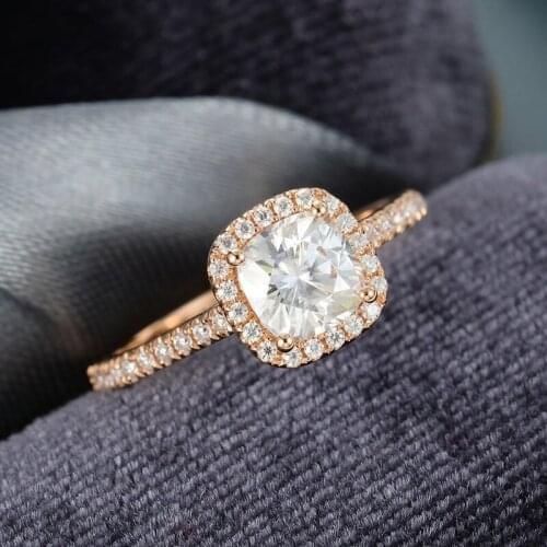 EDI Classic Cushion Cut Diamond Halo Ring 14K Rose White Gold 1ct Brilliant Lab Grown Moissanites Engagement Wedding Ring