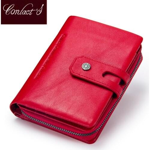 Contacts Genuine Leather Short Wallet Women Fashion Small Coin Purse Zipper Hasp Card Holder Wallets for Women Portfel Damski
