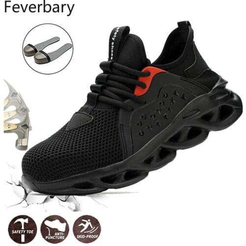 Feverbary Unisex Safety Shoes Indestructible Steel Toe Cap Work Boots Outdoor Non-slip Hiking Comfortable Fashion Sneakers