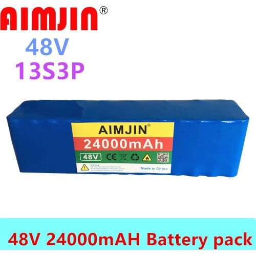 48V Lithium Ion Battery 48v 24Ah 1000w 13S3P Lithium Ion Battery Pack for 54.6v E-bike Electric Bicycle Scooter with BMS+Charger