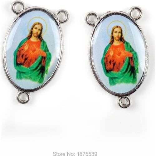 Green Clothes Red Heart 3 Holes Jesus Rosary Center Medals