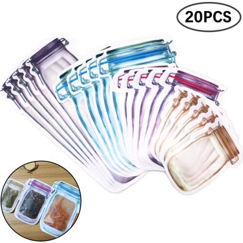 Reusable Mason Jar Bottles Bags Nuts Candy Cookies Bag Seal Fresh Food Storage Bag Snacks Zipper Sealed Kitchen Organizer
