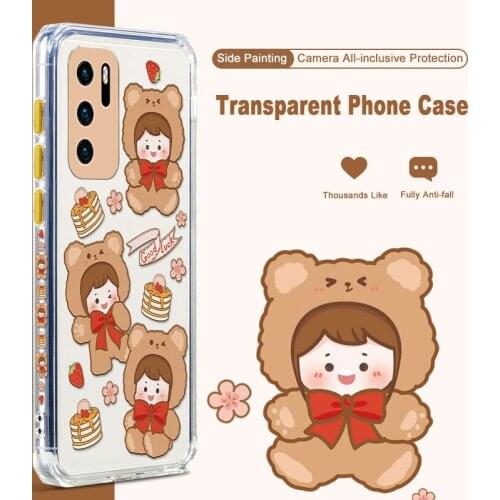 ASINA Soft TPU Case For Huawei P40 Lite P30 Pro Cover Cartoon Color Contrast Transparent Couple Cases For Nova 7 8 SE Pro Capa