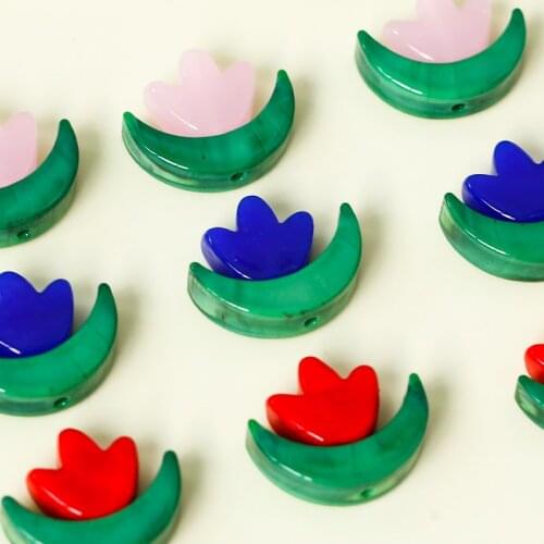 Japanese Showa Flower and Leaf Combination Glass Glass Loose Beads Straight Hole Beads DIY Beaded Necklace Material