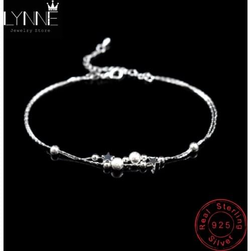 Newest Fashion Double Layer Star Frosted Bead Pendant Anklets 925 Sterling Silver Summer Foot Chain Bracelets Women Jewelry Gift