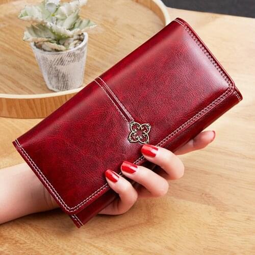 2020 New Womens Wallet Wax oil skin wallet portfel damski Lady Long Leather Clutch Bag Wallet Card Holder carteira feminina