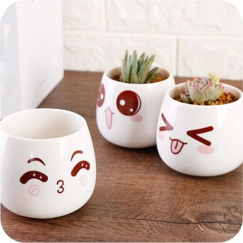 NEW Ceramic cartoon expression flower pot Succulents Pot Permeable Ceramic Green Plant Pots Living Room Office Garden Decoration