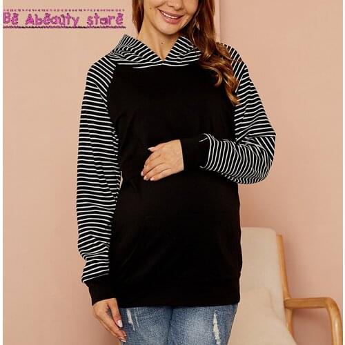 Nursing Clothes Striped Stitching Long Sleeves Maternity Tops Coat Sweaters European And American Style Hooded Coats