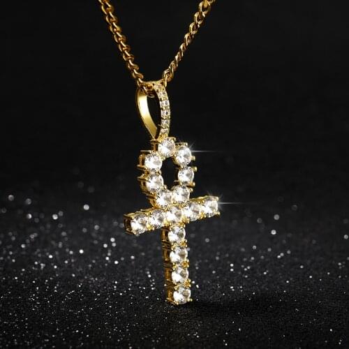 Hip Hop Cross Pendant Necklace For Women Men Fashion Egyptian Key of Life Necklace Collar Religious Islam Jewelry Baptism Gifts