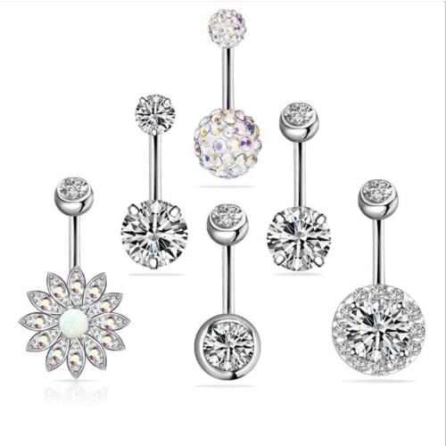 JINGLANG Stainless Steel Zircon Navel Piercing Belly Button Ring Exquisite Sunflower High-quality Combination Set 6 pces