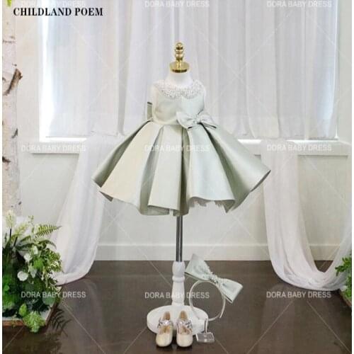 Girls Dress For Wedding And Party Pearl Tulle Princess Kids Dresses For Girls First 1st Birthday Baby Girls Dress Baptism Gowns