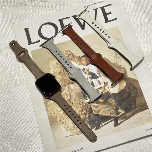 For Apple Watch strap 6 5 4 3 generation leather cowhide small waist simple personality iwatch SE For Apple Watch band 44mm40mm