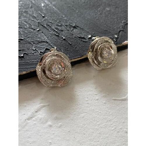 Rispada EH33791 zircon metal rose flower stud earrings