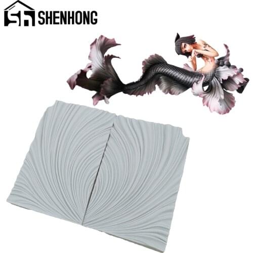 SHENHONG Mermaid Sugar Craft Wave Fondant Cake Silicone Mold Fish Tail Fin Chocolate Dessert Decorating Mould Bake Accessories