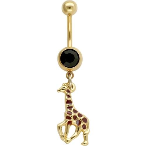 JHJT MUSI 14G Belly Piercing Body Jewelry Barbell 316L Surgical Stainless Dangle Giraffe Shape Navel Belly Button Ring 14g