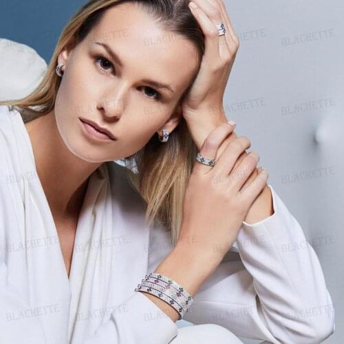 Blachette Jewelry New Trendy Stackable Sparkly Bangle Ring Set Mix Match For Women Full Cubic Zircon Party Wedding Accessories