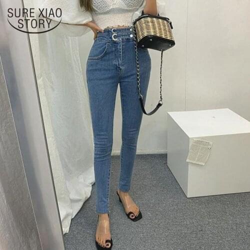 2020 Fall High Waist Stretch Skinny Women Jeans Pants Split Cuff Female Pencil Jeans Women Streetwear Denim Jeans Trousers 10592
