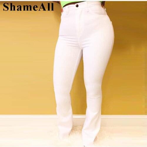 Plus Size High Waist Stretchy Skinny White Bell Bottoms Jeans 4XL Distressed Bodycon Pencil Denim Pants Lady Indie Trousers Jean