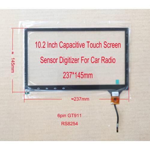 10.2 Inch Capacitive Touch Screen Digitizer Sensor 237*145mm Hyundai Citroen Toyota GT911/GT928 6pin RS8254 JTS-206-101