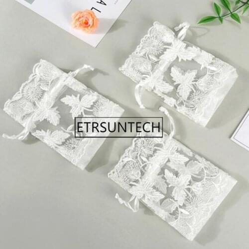 120pcs Pretty Lace Maple Drawstring Pouches Bag Mesh Bundle Pockets Candy Bags Jewelry Bags Earrings Storage Organizer