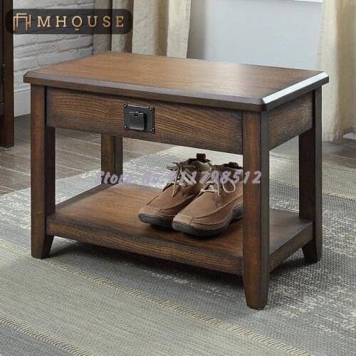 American country entrance shoe changing stool sofa shoe cabinet solid wood living room cabinet side bench retro minimalist style