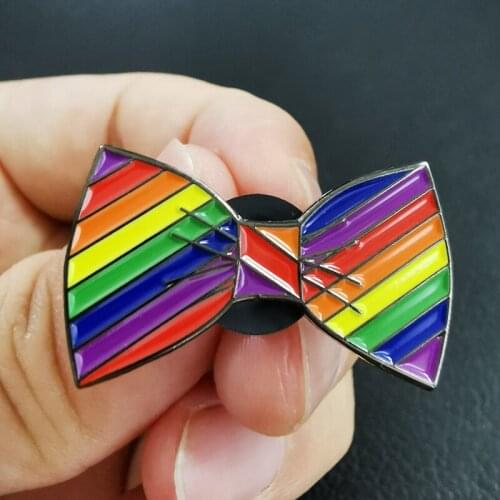 Bow Tie Brooch rainbow enamel pin LGBT Gay Pride Badge Colourful Decor