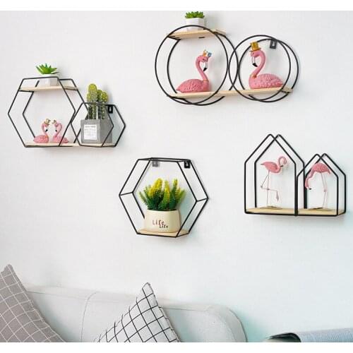 Decoration Craft Nordic Hexagonal Iron Stand Storage Shelf Home Pot Vase Photo Holder Contracted Design Decorative Shelves Decor