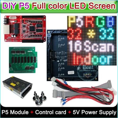 DIY P5 LED Display screen,SMD Indoor full color Module 20pcs+Control card+Power supply,P5 LED Module,P5 RGB Led Sign