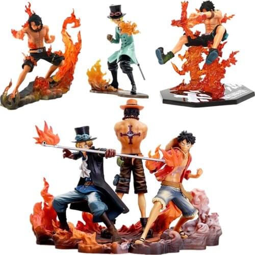 One Piece Anime Figure DXF Erection Luffy Ace Saab Three Brothers Set PVC Action Doll Luffy Ace Fighting Scene Collection Toy