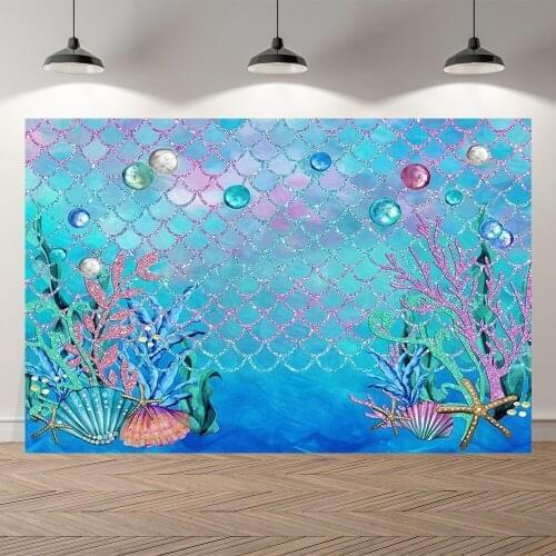 Seekpro Photography Background undersea world mermaid girls Happy birthday new born party baby shower Backdrop Photo Photocall