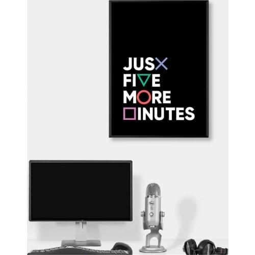Gamer Gaming Geek Wall Art Poster Playstation Buttons Just Five More Minutes Game Pad Controller Canvas Painting Boys Room Decor
