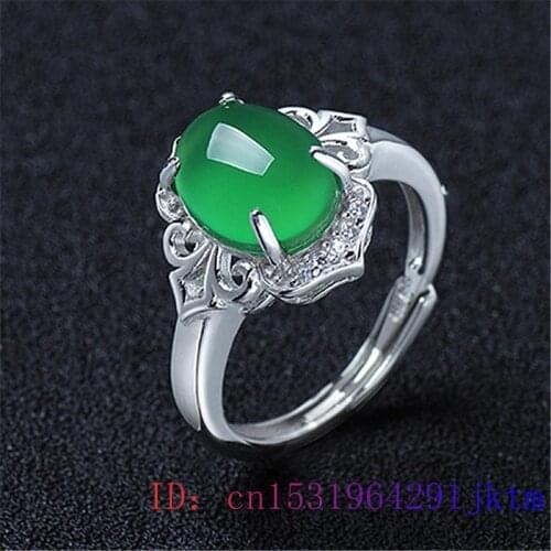 Green Jade Ring Chalcedony Gifts Gemstone Natural Men Women Jewelry Fashion Charm Zircon Crystal 925 Silver Amulet