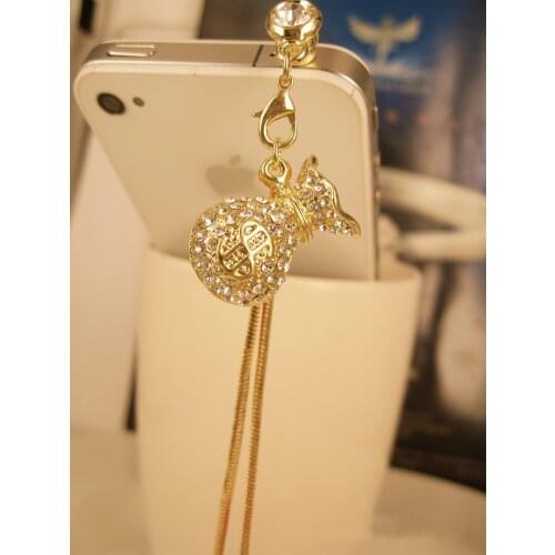 Korea diamond lucky purse fortune turn better bag dust plug all of 3.5mm headphone hole of phone earphone jack for