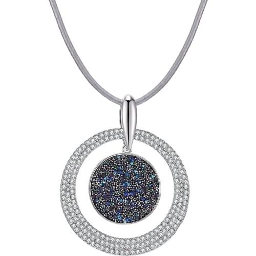 Fashion Bohemia Black Crystal Round Metal Pendant Necklace For Women PU Leather Chain Long Necklace Party Wedding Jewelry 2019