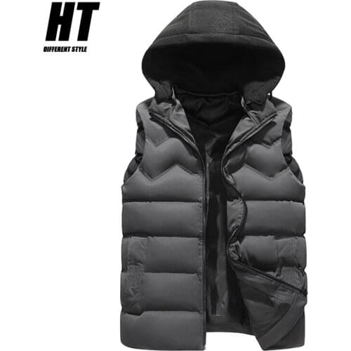 Brand 2021 Winter Men' Sleeveless Vest Jackets Hooded Zipper Fashion Cotton-Padded Down Vests Coats Men Casual Warm Waistcoats