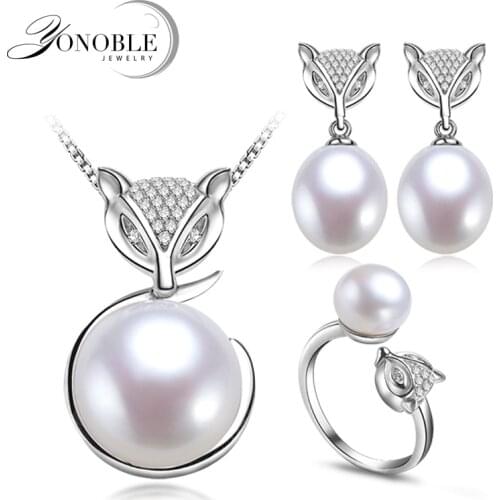Real Natural Pearl Jewelry Sets For Women,white Fox 925 Silver Sterling Pearl Necklace Earring Set Anniversary Gift