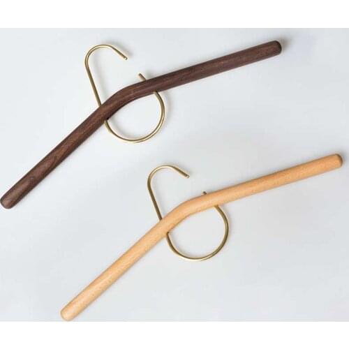Solid Wood Hanger Nordic No Trace Clothes Tie Rack Walnut Copper Hook Adult Clothes Hanging Creative Storage Holder Household