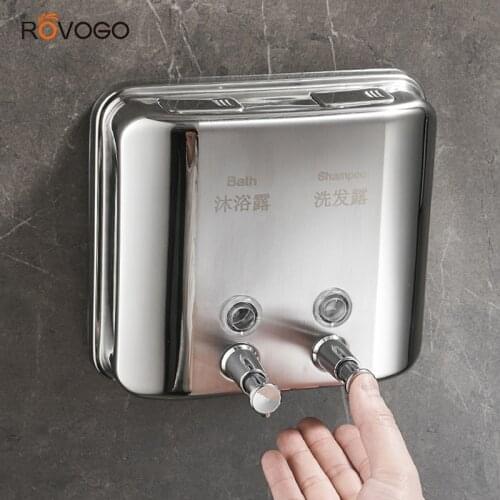 ROVOGO 1500ml Soap Dispenser Wall Mounted, Double shampoo shower gel dispenser Dispenser for Bathroom Kitchen Hotel