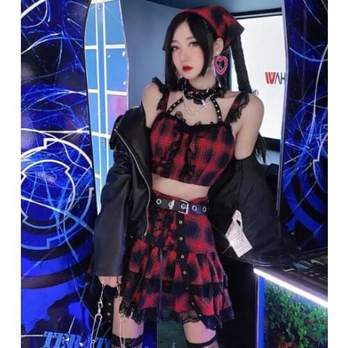 Ruibbit New Arrival Gothic Harajuku hot girl cake dress Rock Red sweet soft girl punk Japanese lace plaid Mini Short skirts