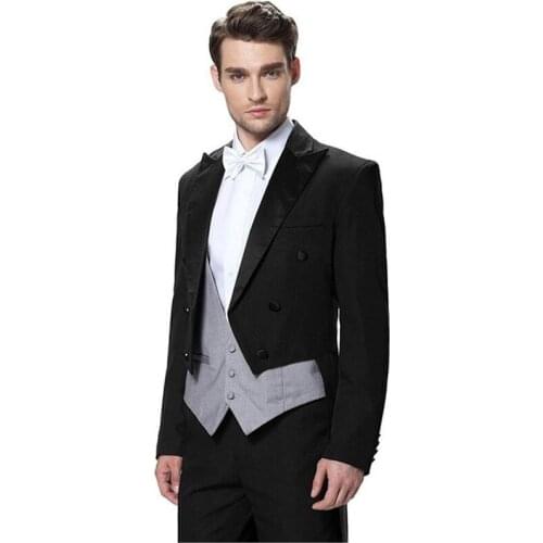 New Black Slim Fit Men Wedding Suits Double Breasted Groom Tuxedos Formal Bridegroom Tailcoat Prom 3 Piece Suit Custom Made