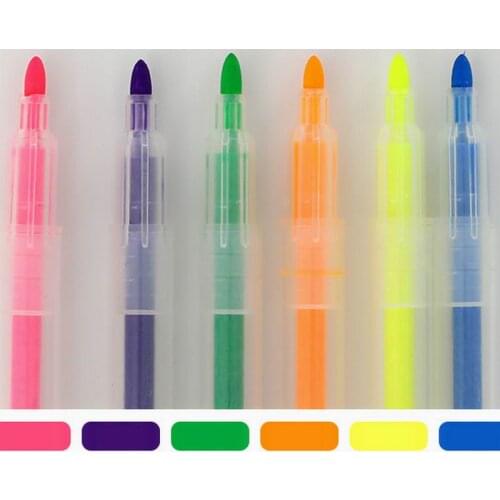 Wholesale 1200pcs/lots 6 Color Water-based Student color mark Streak marking double head fluorescence Multicolor Fluorescent pen