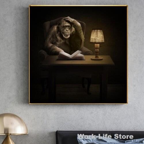 Thinking Monkey Modern Art Canvas Posters and Prints Chimpanzee Art Paintings on the Wall Art Aniamls Pictures Home Wall Decor