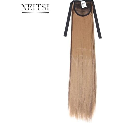 Neitsi 22'' 1pc Straight Włosy Clip In Synthetic Resistant Ponytail F10/22 Color Drawstring Hairpiece Hair Extensions