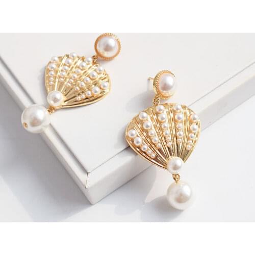 Gold Metal Sealife Creature Seashell Pearl Shell Minimalism Minimalist Earrings Women Summer Korean Fashion Party Club Jewelry