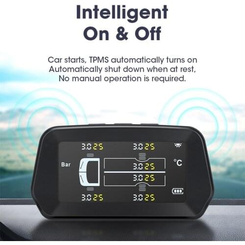 Alarm Tire Pressure Sensor Reliable Durable Monitoring System Solar Power Auto Security Tyre Pressure Control TPMS for 6 Tires