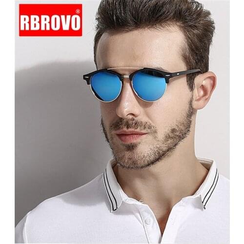 RBROVO 2021 Semi-Rimless Polarized Sunglasses Men Round Luxury Driving Street Beat Glasses Classic Oculos De Sol Feminino UV400